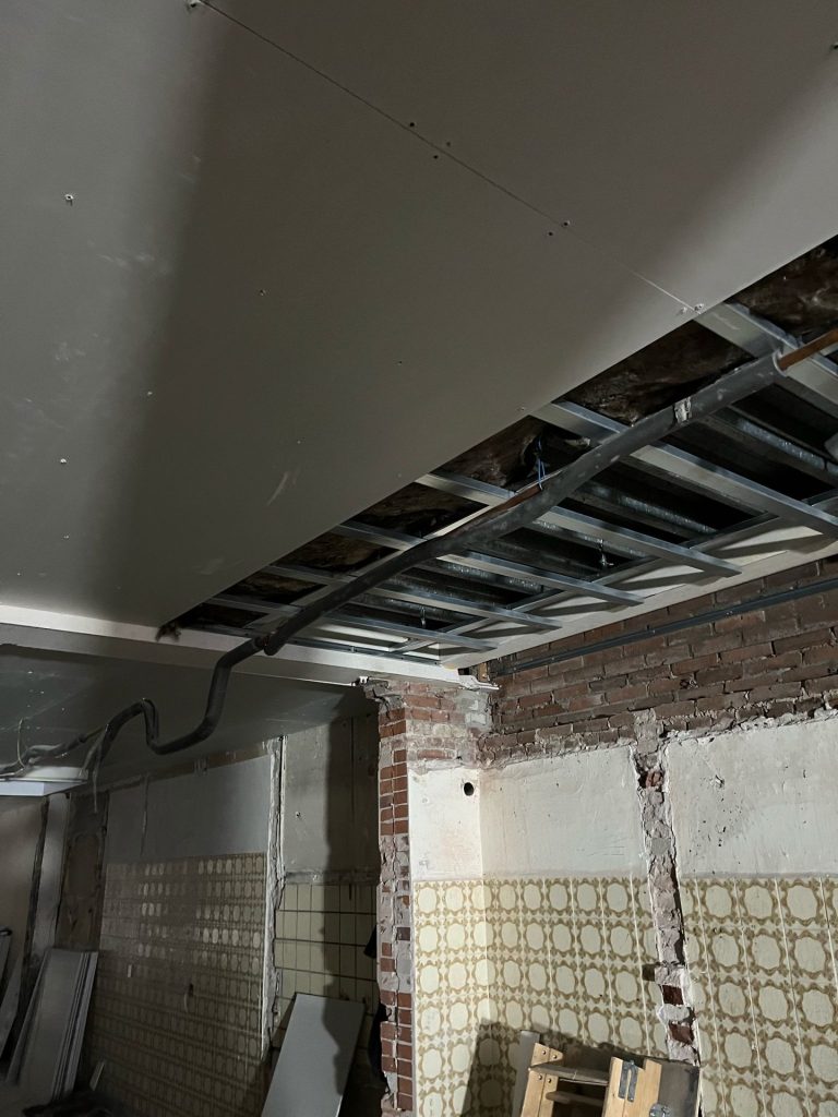 Boarded ceiling during specialist fit-out at Blokker