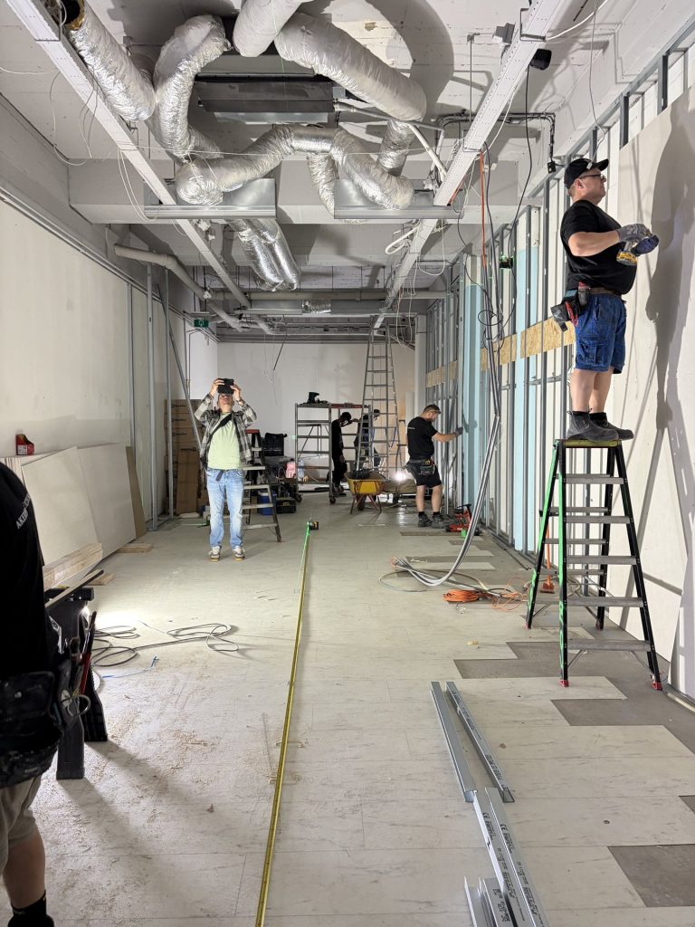 Plasterboard wall installation during the Rolife Rotterdam fit-out
